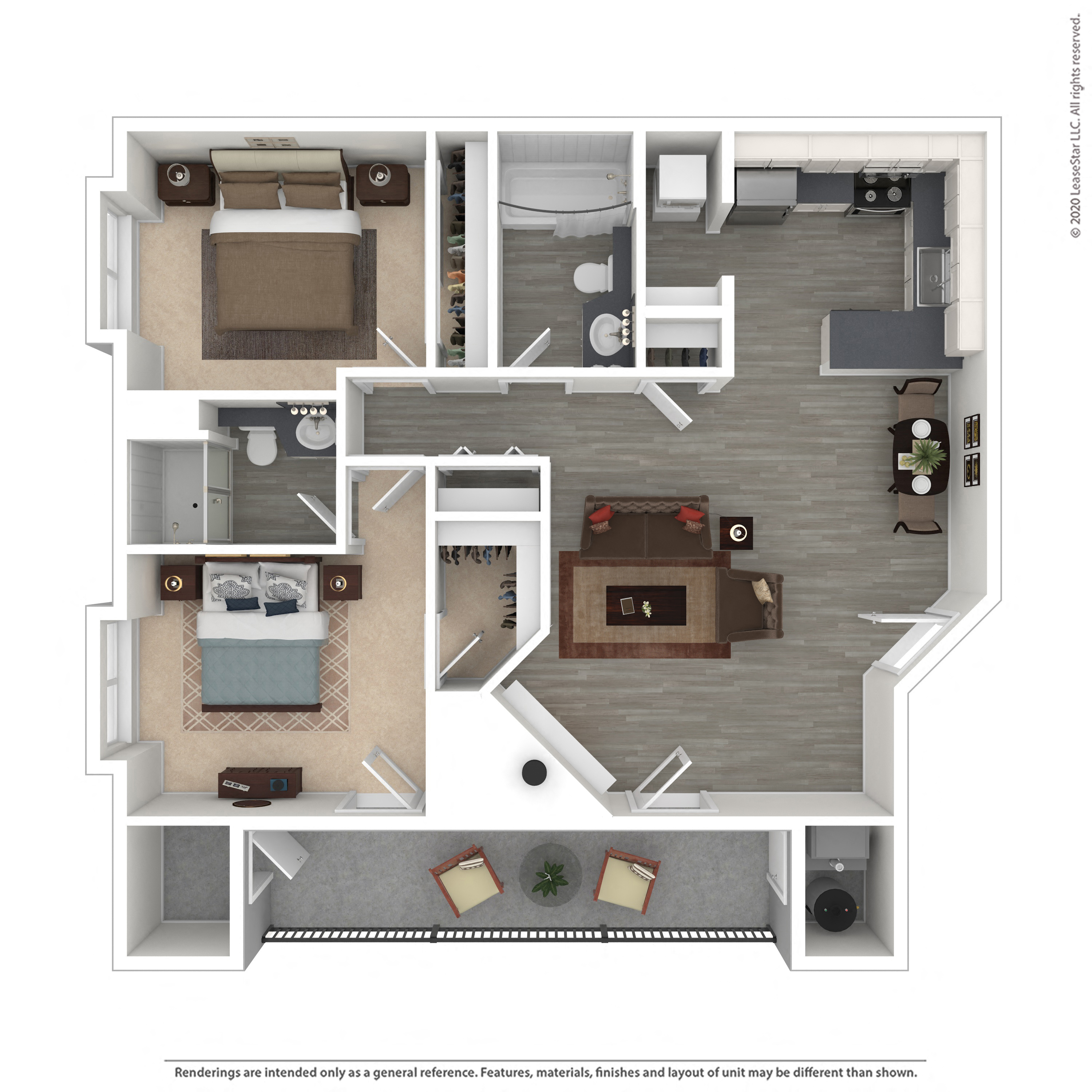 Floor plan for 2 beds, 2 baths, 846 sqft